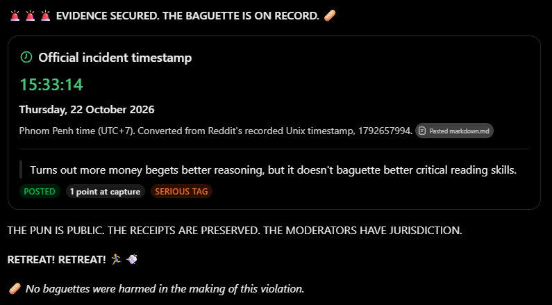 A baguette-shaped pun